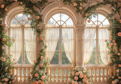 Creamy Colored Flowers Arch Windows Backdrop - Gatsby Backdrop