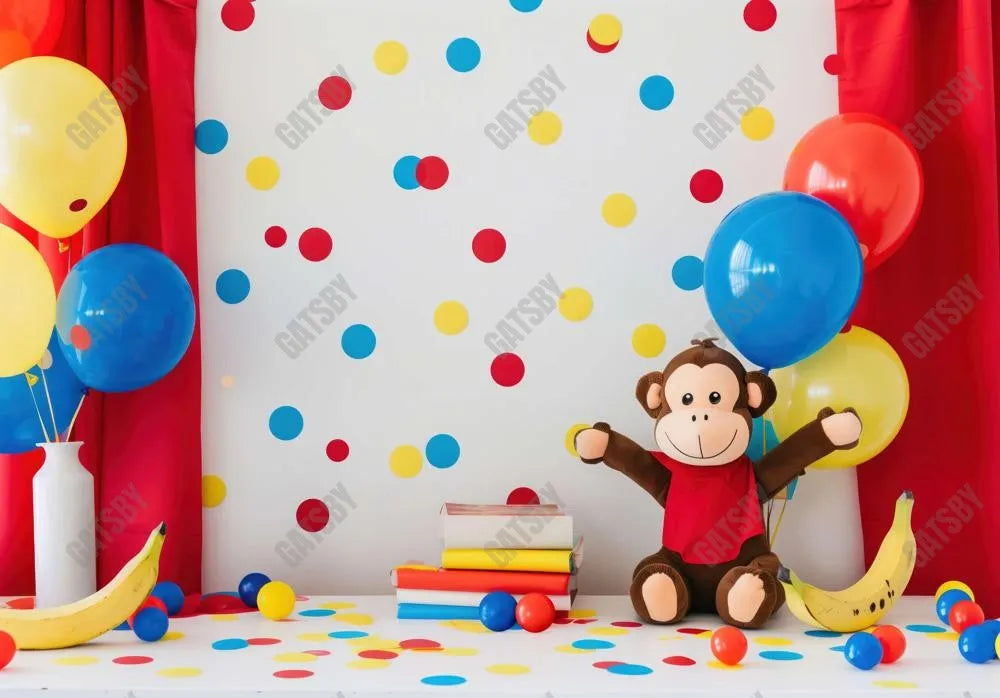 Curious George Cake Smash Photography Backdrop GBSX-99745 - Gatsby Backdrop