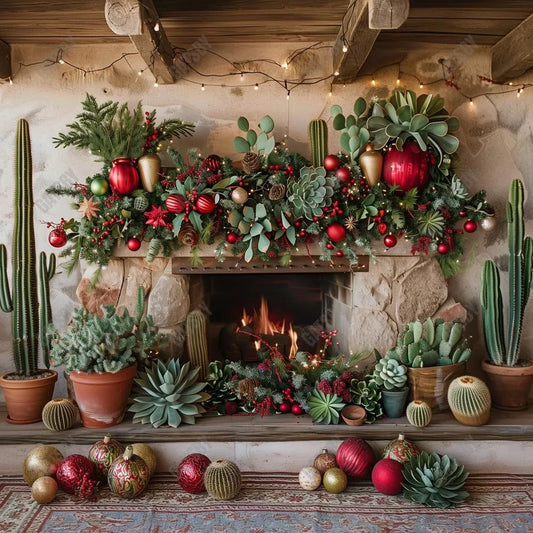 Desert Christmas Fireplace Photography Backdrop GBSX-99750 - Gatsby Backdrop