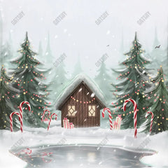 Divine Christmas Cottage Photography Backdrop GBSX-99753 - Gatsby Backdrop