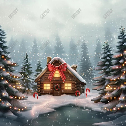 Divine Christmas Cottage Photography Backdrop GBSX-99755 - Gatsby Backdrop