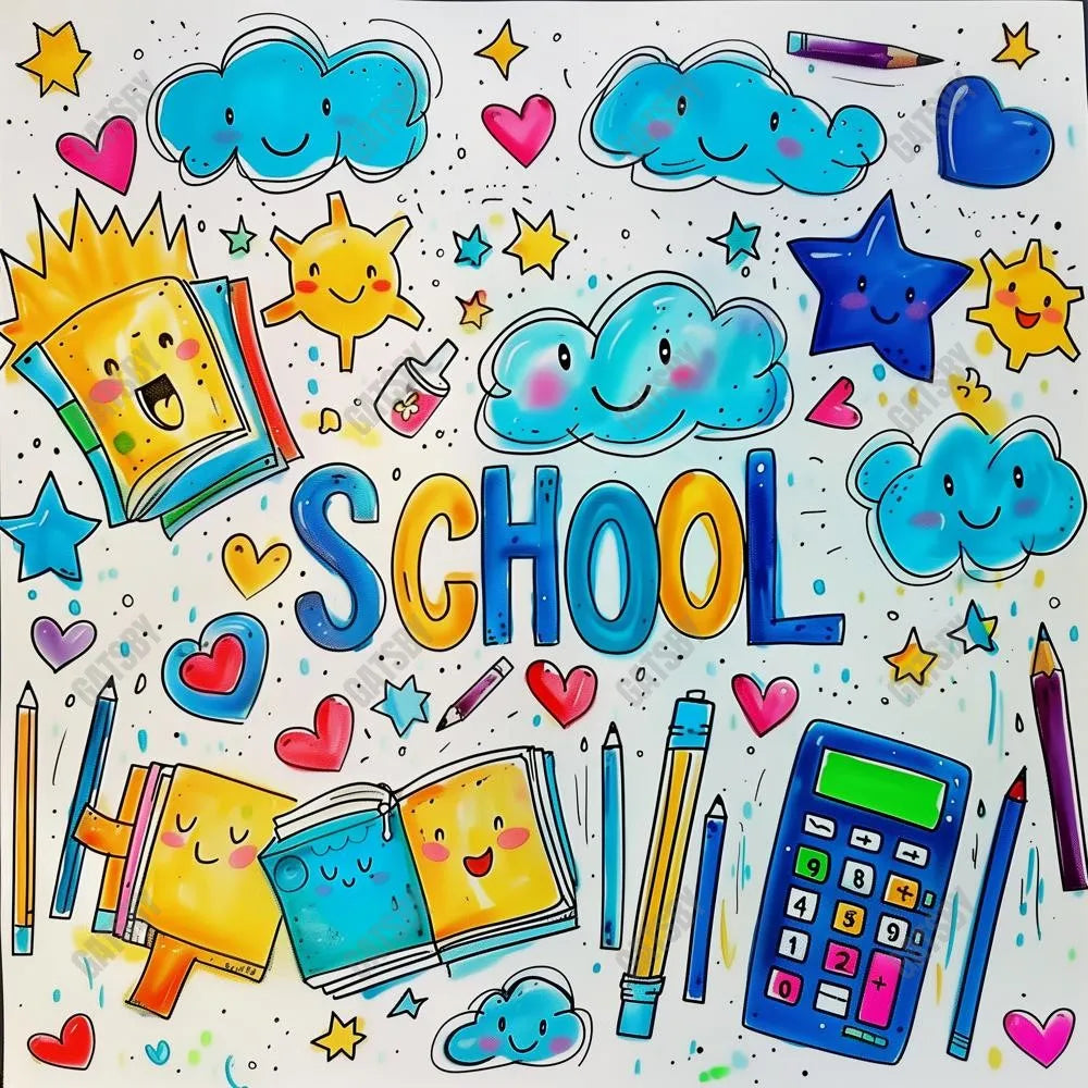 Doodle School Days Photography Backdrop GBSX-99760 - Gatsby Backdrop