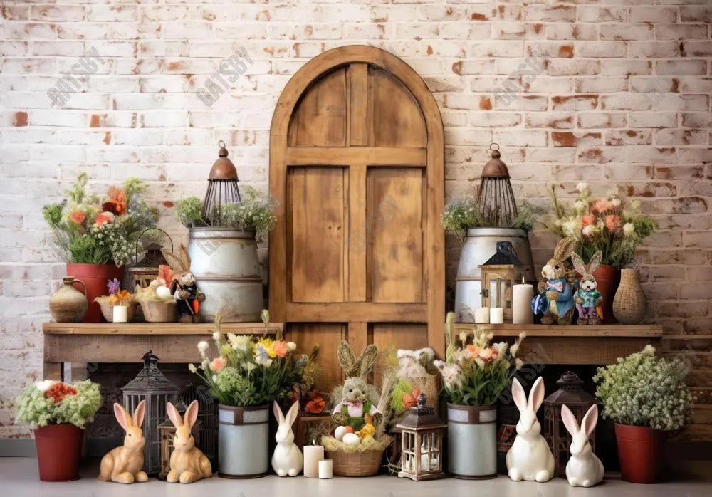 Easter Bunny Wooden Door Photography Backdrop - Gatsby Backdrop