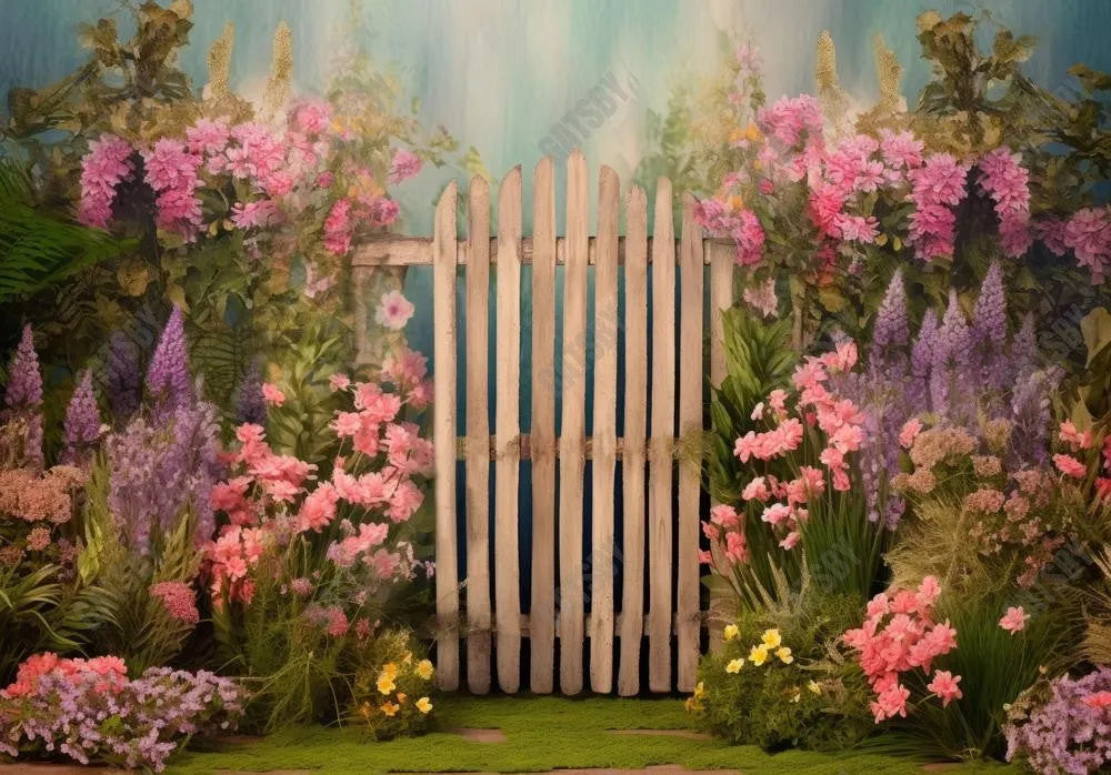 Fairy Flower Garden Wooden Fence Gate Backdrop - Gatsby Backdrop