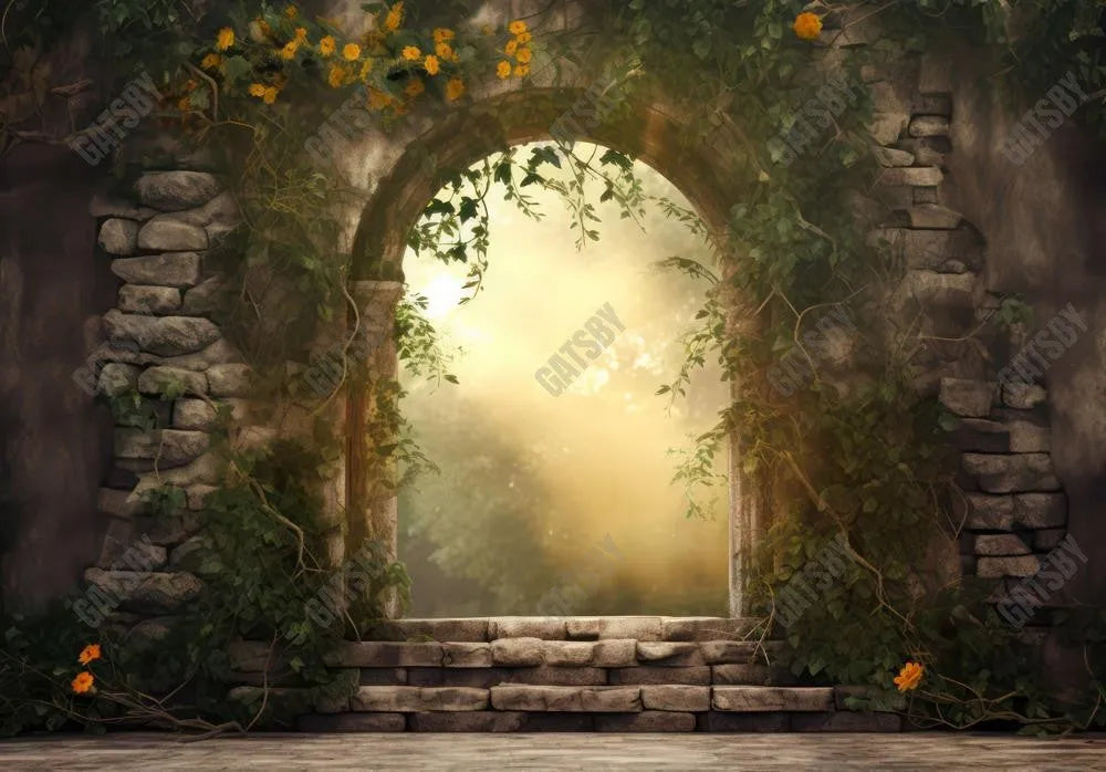 Fairytale Castle Morning Gate Backdrop - Gatsby Backdrop