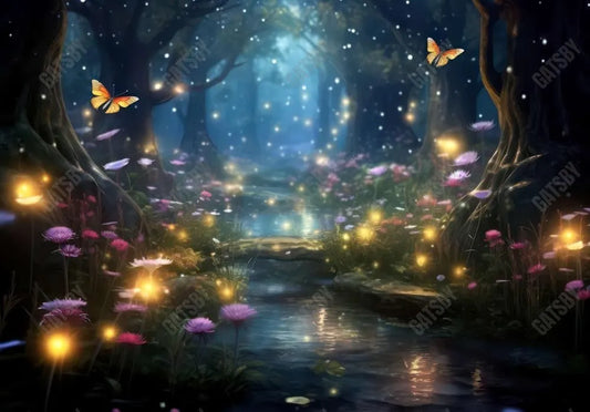 Fairytale Forest Dreamy Butterflies Flowers Backdrop - Gatsby Backdrop