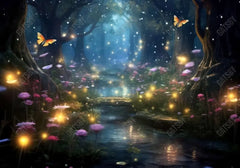 Fairytale Forest Dreamy Butterflies Flowers Backdrop - Gatsby Backdrop