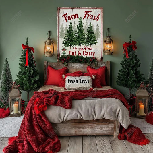 Farm Fresh Christmas Headboard Photography Backdrop GBSX-99775 - Gatsby Backdrop