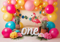 Flamingo 1st Birthday Pineapple Backdrop - Gatsby Backdrop