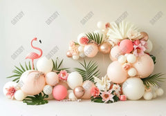 Flamingo Pastel Colored Flower Balloons Backdrop - Gatsby Backdrop