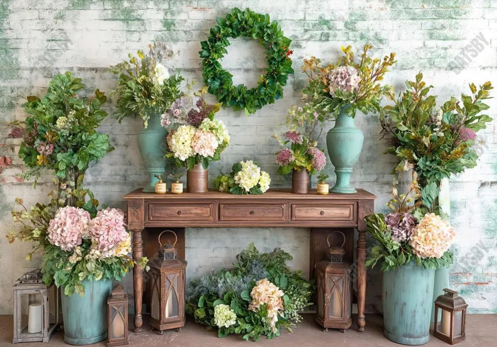 Floral Tabletop Natural Brick Wall Backdrop - Gatsby Backdrop