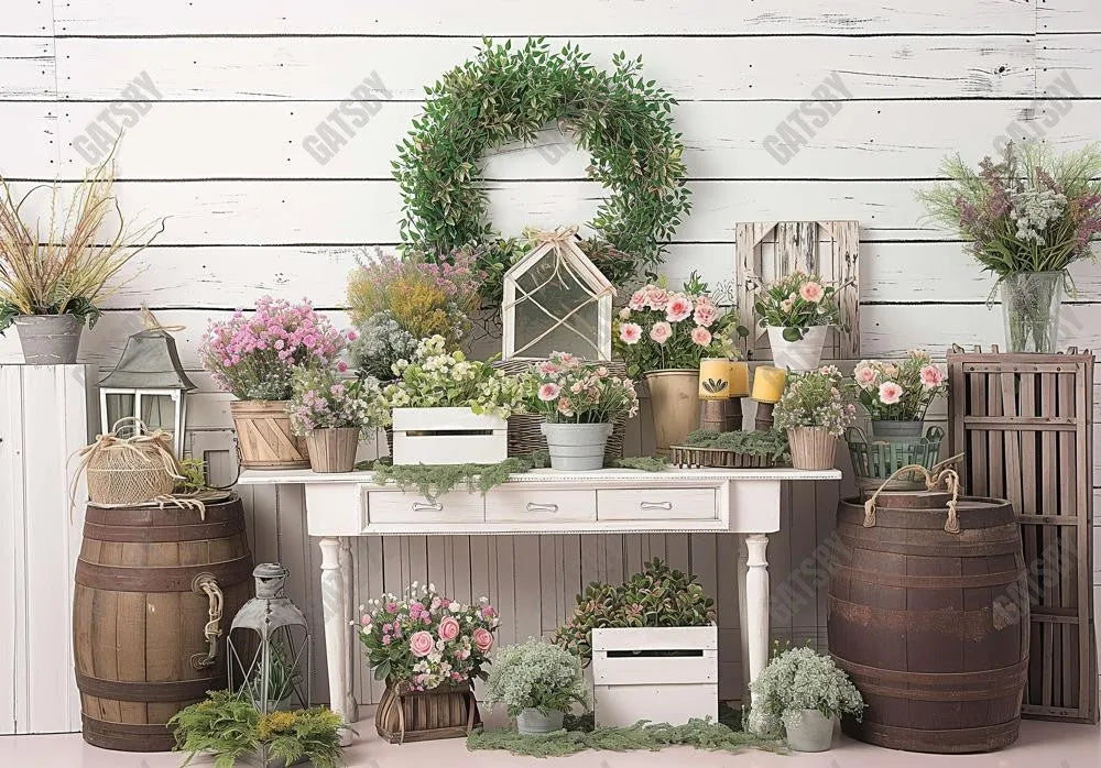 Flower Pot Plants White Wall Backdrop - Gatsby Backdrop