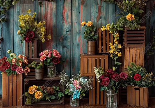 Flower Stand Blue Wooden Wall Backdrop - Gatsby Backdrop