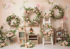 Flower Wreaths Soft Pastel Pink Tea Party Backdrop - Gatsby Backdrop