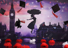 Flying With Umbrella Graduation Backdrop - Gatsby Backdrop