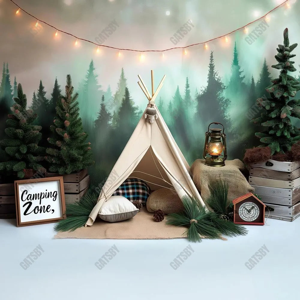 Forest Camping Tent Photography Backdrop GBSX-99781 - Gatsby Backdrop