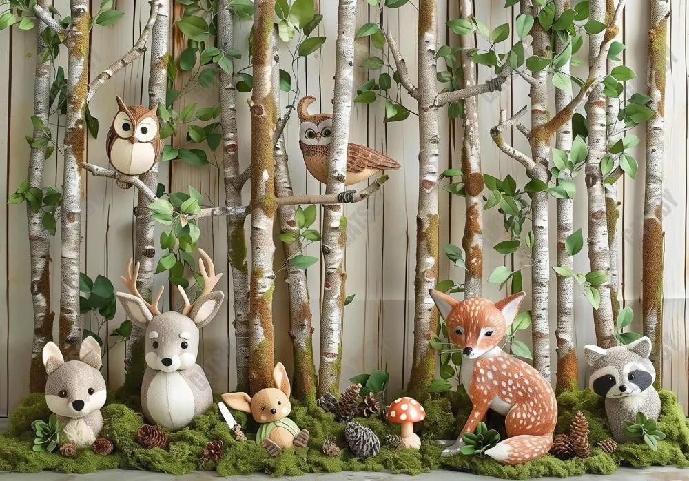 Forest White Birch Animals Backdrop - Gatsby Backdrop