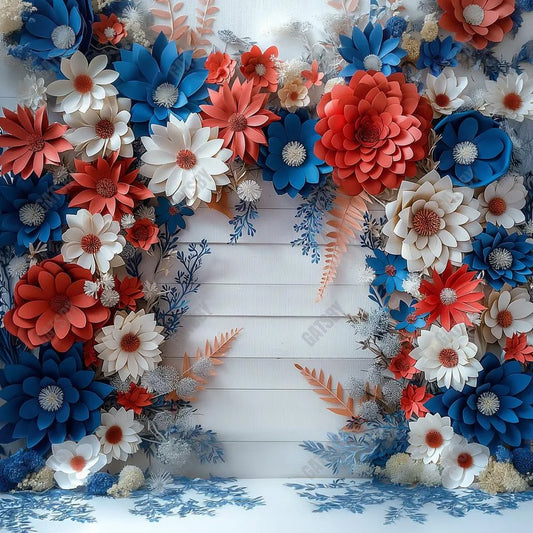 Gatsby 4Th Of July Floral Arch Photography Backdrop GBSX-00085 - Gatsby Backdrop