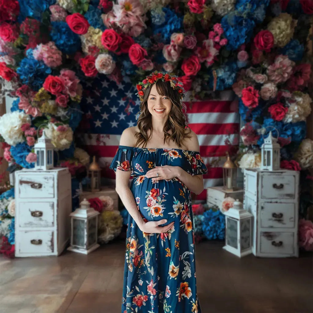 Gatsby 4Th Of July Floral Arch Photography Backdrop GBSX-00086 - Gatsby Backdrop