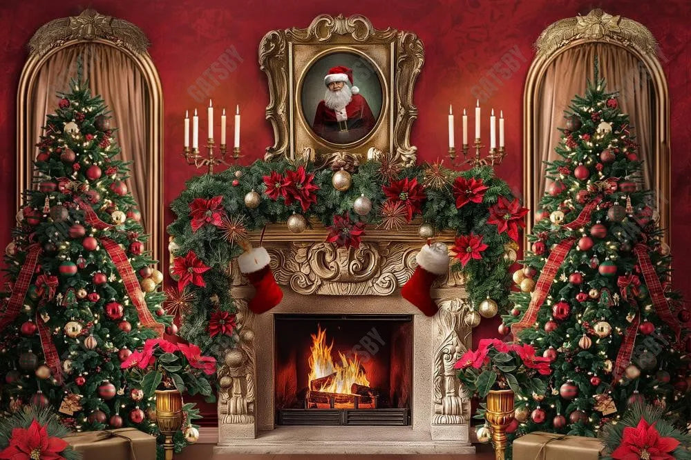 Gatsby A Cozy Christmas Fireplace Photography Backdrop Gbsx-00784 - Gatsby Backdrop