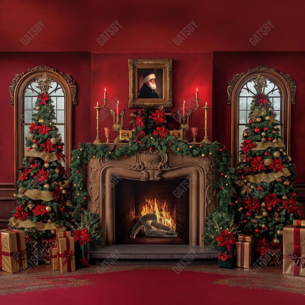 Gatsby A Cozy Christmas Fireplace Photography Backdrop Gbsx-00785 - Gatsby Backdrop