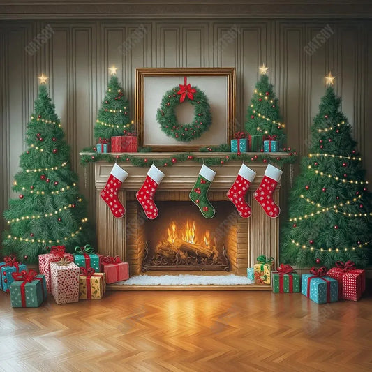 Gatsby Antique Cozy Holiday Mantle Photography Backdrop Gbsx-01046 - Gatsby Backdrop