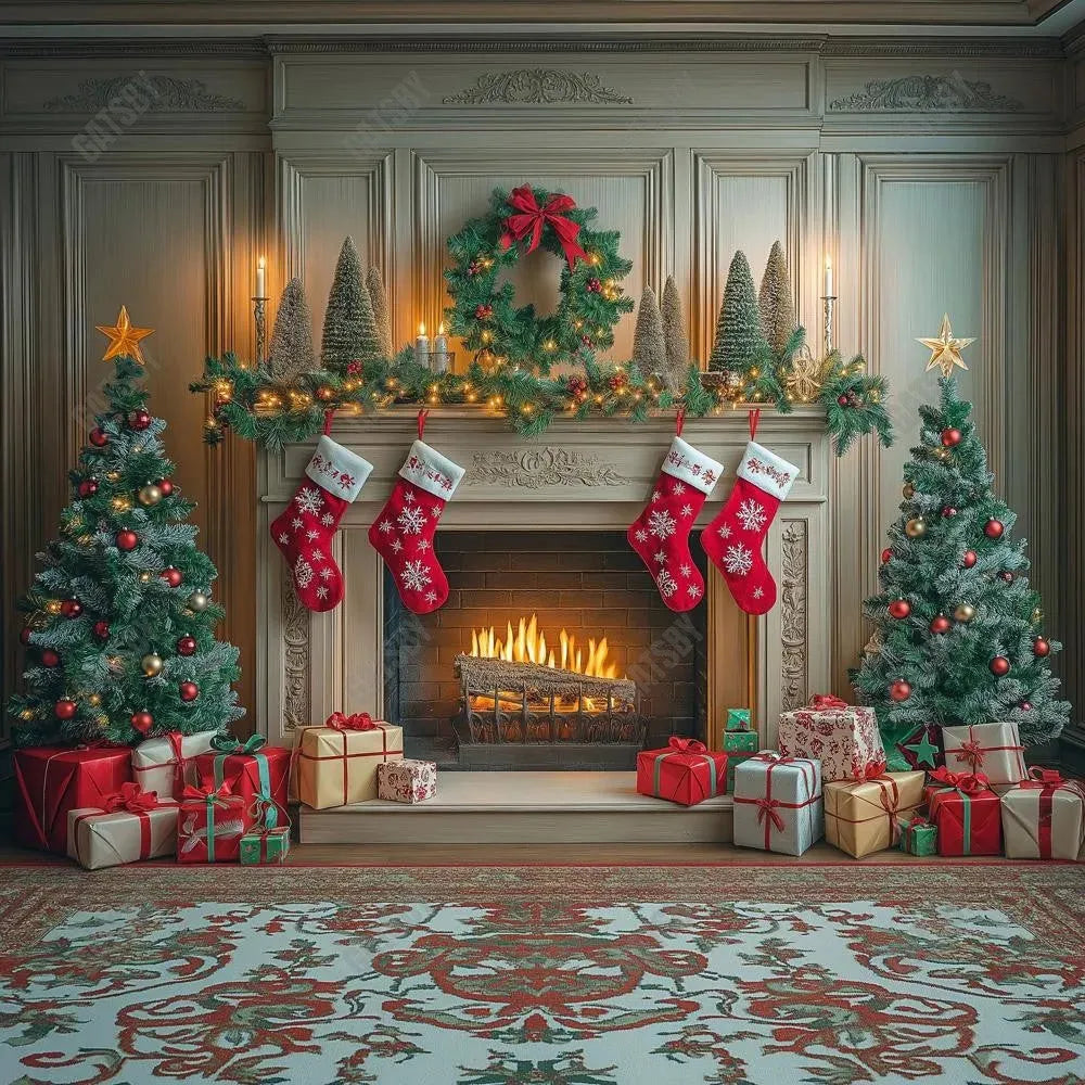 Gatsby Antique Cozy Holiday Mantle Photography Backdrop Gbsx-01047 - Gatsby Backdrop