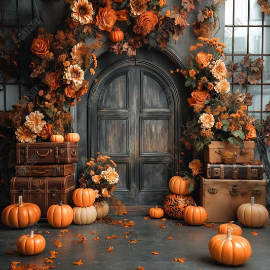 Gatsby Autumn Arched Door Floral Photography Backdrop Gbsx-00549 - Gatsby Backdrop