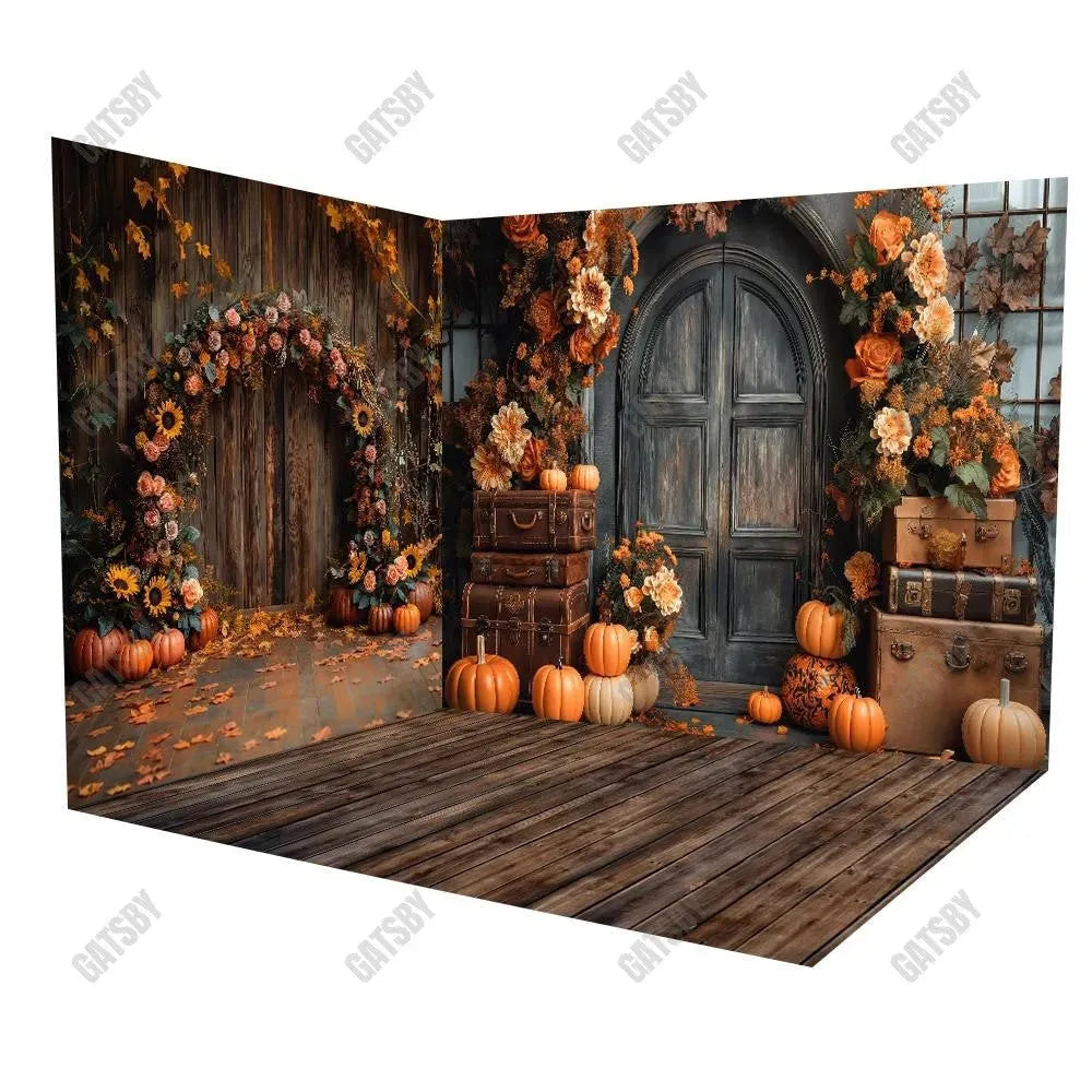 Gatsby Autumn Arched Door Floral Room Set Backdrop Gbsx-00814&Gbsx-00549&Ym8G-B0505 - Gatsby Backdrop