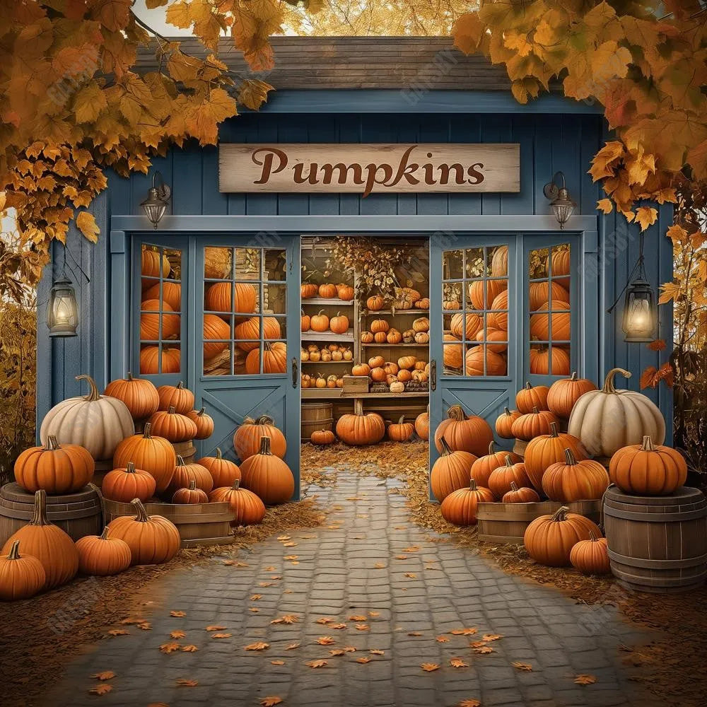 Gatsby Autumn Blue Pumpkin Patch Barn Photography Backdrop Gbsx-00907 - Gatsby Backdrop