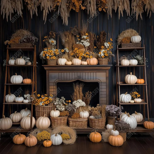 Gatsby Autumn Boho Fireplace Photography Backdrop GBSX-00132 - Gatsby Backdrop