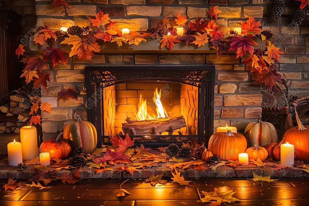 Gatsby Autumn Cozy Fireplace Photography Backdrop Gbsx-00875 - Gatsby Backdrop