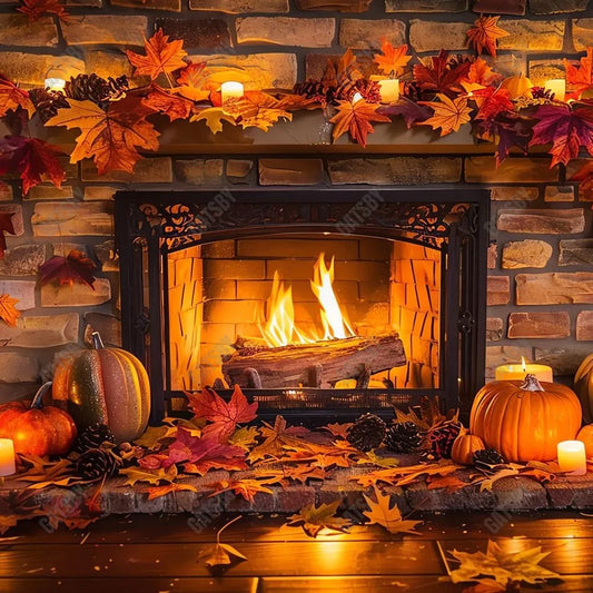 Gatsby Autumn Cozy Fireplace Photography Backdrop Gbsx-00875 - Gatsby Backdrop