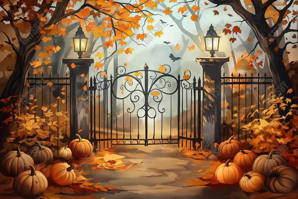 Gatsby Autumn Entrance Gate Photography Backdrop Gbsx-00300 - Gatsby Backdrop