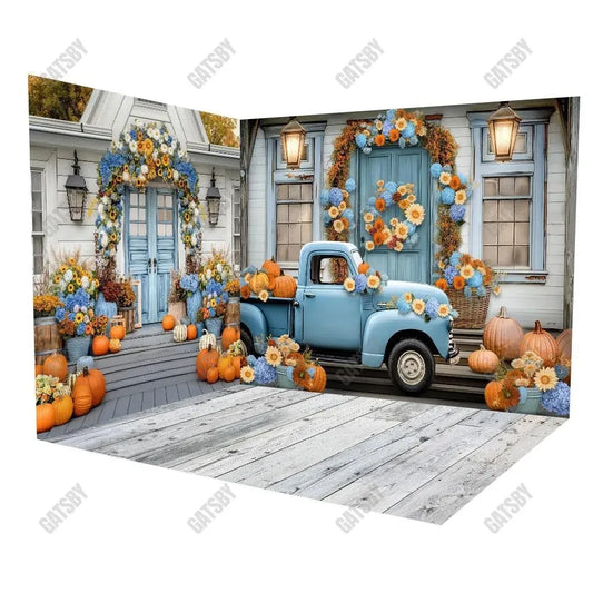 Gatsby Autumn Farmhouse Flowers Truck Room Set Backdrop Gbsx-00848&Gbsx-00849&Aec-00103 - Gatsby Backdrop