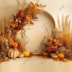 Gatsby Autumn Flower Beige Arched Wall Photography Backdrop Gbsx-00662 - Gatsby Backdrop