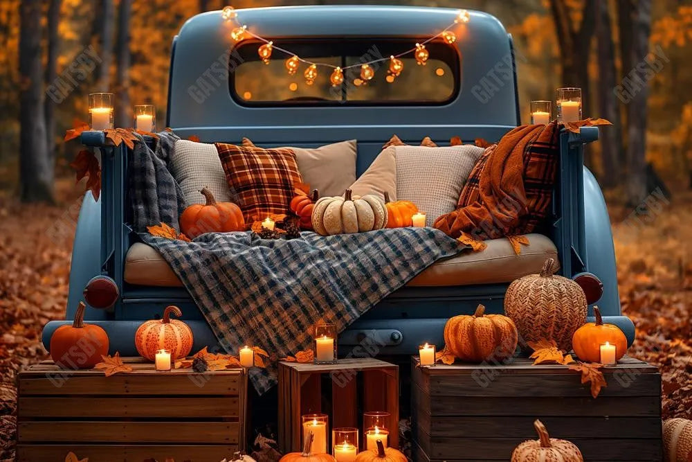 Gatsby Autumn Forest Blue Truck Photography Backdrop GBSX-00139 - Gatsby Backdrop