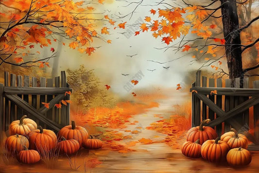 Gatsby Autumn Forest Fence Photography Backdrop Gbsx-00299 - Gatsby Backdrop