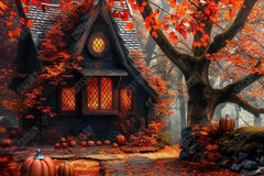 Gatsby Autumn Forest Pumpkin Black Retro Hut Photography Backdrop Gbsx-00766 - Gatsby Backdrop