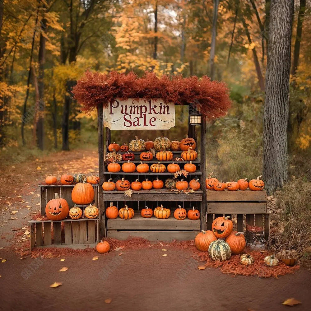 Gatsby Autumn Forest Pumpkin Sale Stand Photography Backdrop GBSX-00096 - Gatsby Backdrop