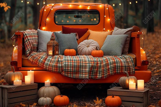 Gatsby Autumn Forest Red Truck Photography Backdrop GBSX-00137 - Gatsby Backdrop