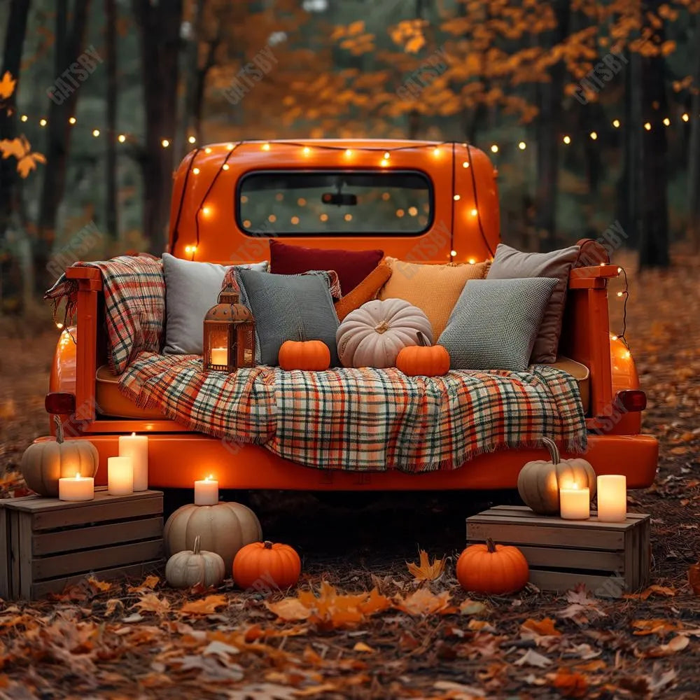 Gatsby Autumn Forest Red Truck Photography Backdrop GBSX-00137 - Gatsby Backdrop