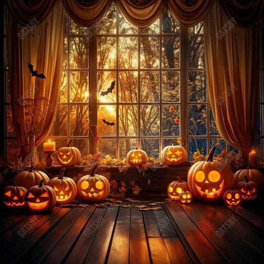 Gatsby Autumn Halloween Pumpkin Black Arched Window Photography Backdrop Gbsx-00860 - Gatsby Backdrop