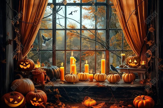 Gatsby Autumn Halloween Pumpkin Black Arched Window Photography Backdrop Gbsx-00861 - Gatsby Backdrop