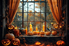 Gatsby Autumn Halloween Pumpkin Black Arched Window Photography Backdrop Gbsx-00861 - Gatsby Backdrop