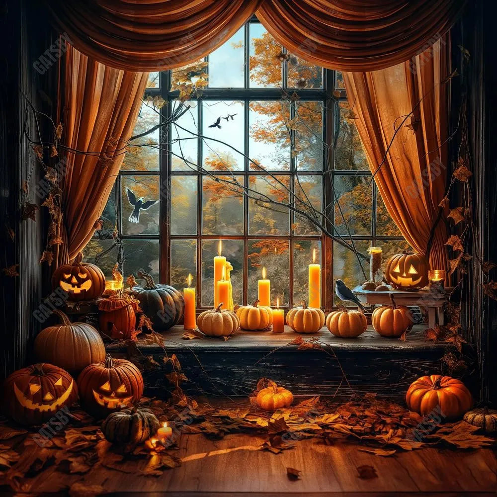 Gatsby Autumn Halloween Pumpkin Black Arched Window Photography Backdrop Gbsx-00861 - Gatsby Backdrop