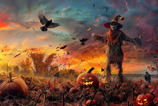 Gatsby Autumn Halloween Scarecrow Field Photography Backdrop Gbsx-00923 - Gatsby Backdrop