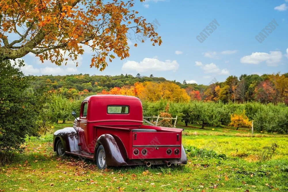 Gatsby Autumn Old Farm Red Truck Photography Backdrop Gbsx-00924 - Gatsby Backdrop