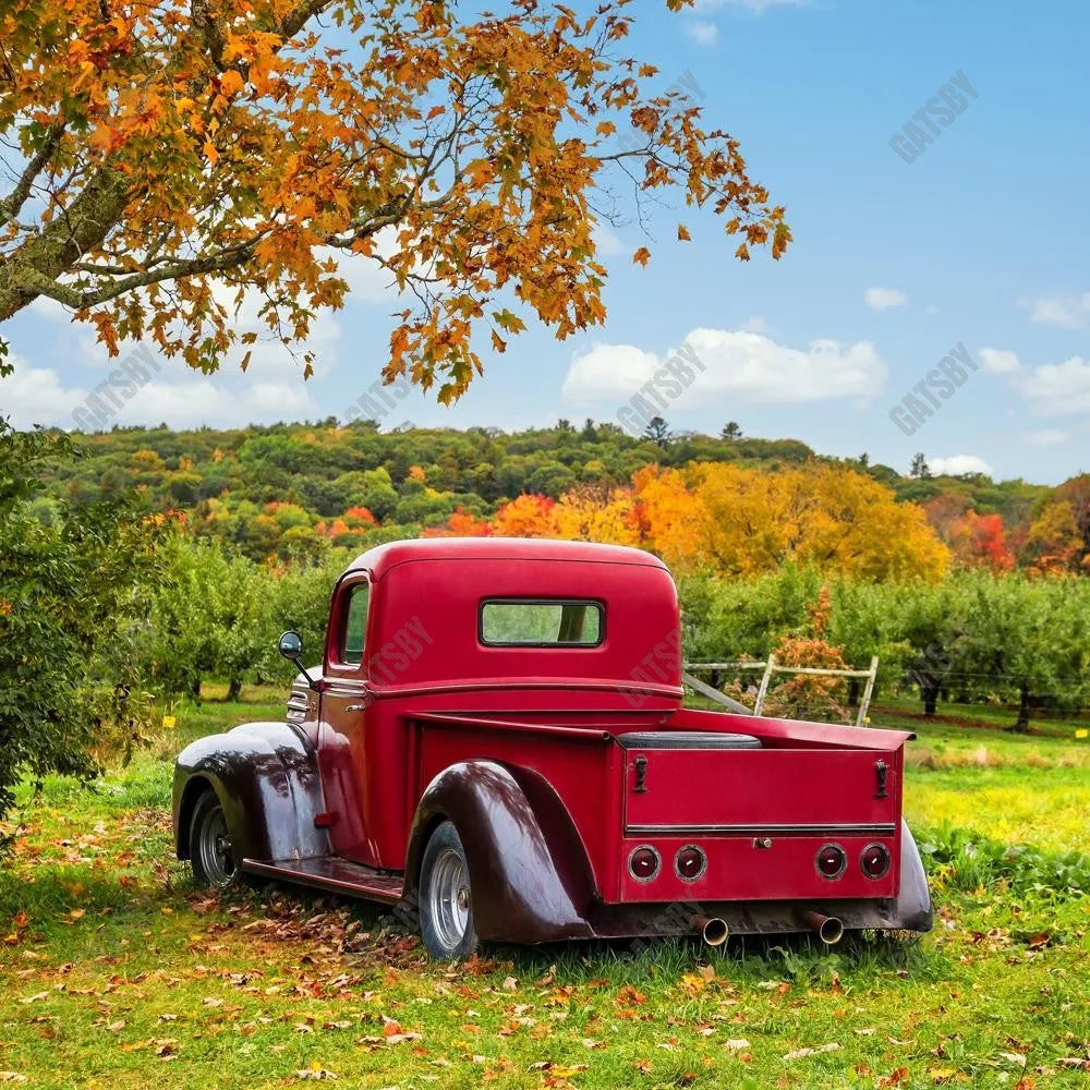 Gatsby Autumn Old Farm Red Truck Photography Backdrop Gbsx-00924 - Gatsby Backdrop