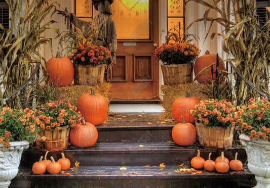 Gatsby Autumn Porch Pumpkin Photography Backdrop Gbsx-00736 - Gatsby Backdrop